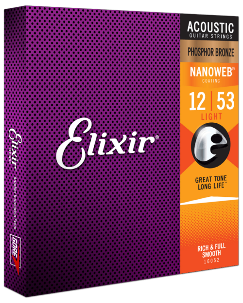 Elixir Acoustic Strings Phosphor Bronze with NANOWEB Coating Light (.012-.053)